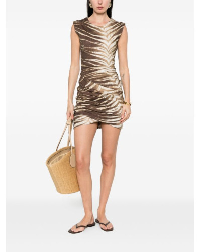 Vestido drapeado estampado de hojas de JUst Cavalli