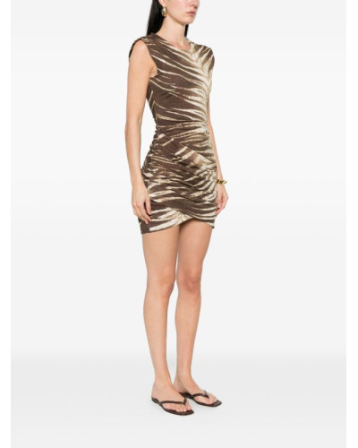Vestido drapeado estampado de hojas de JUst Cavalli